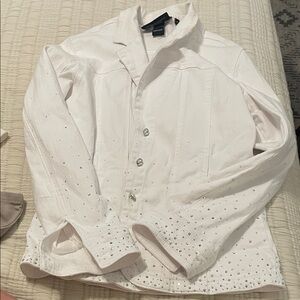 Christine Alexander White Jean Jacket with Silver Accents